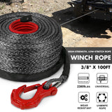 STEGODON 3/8" x 100ft Synthetic Winch Rope 23,809lbs Dyneema Winch Cable Line with Hook and Sleeve for 4WD Off Road
