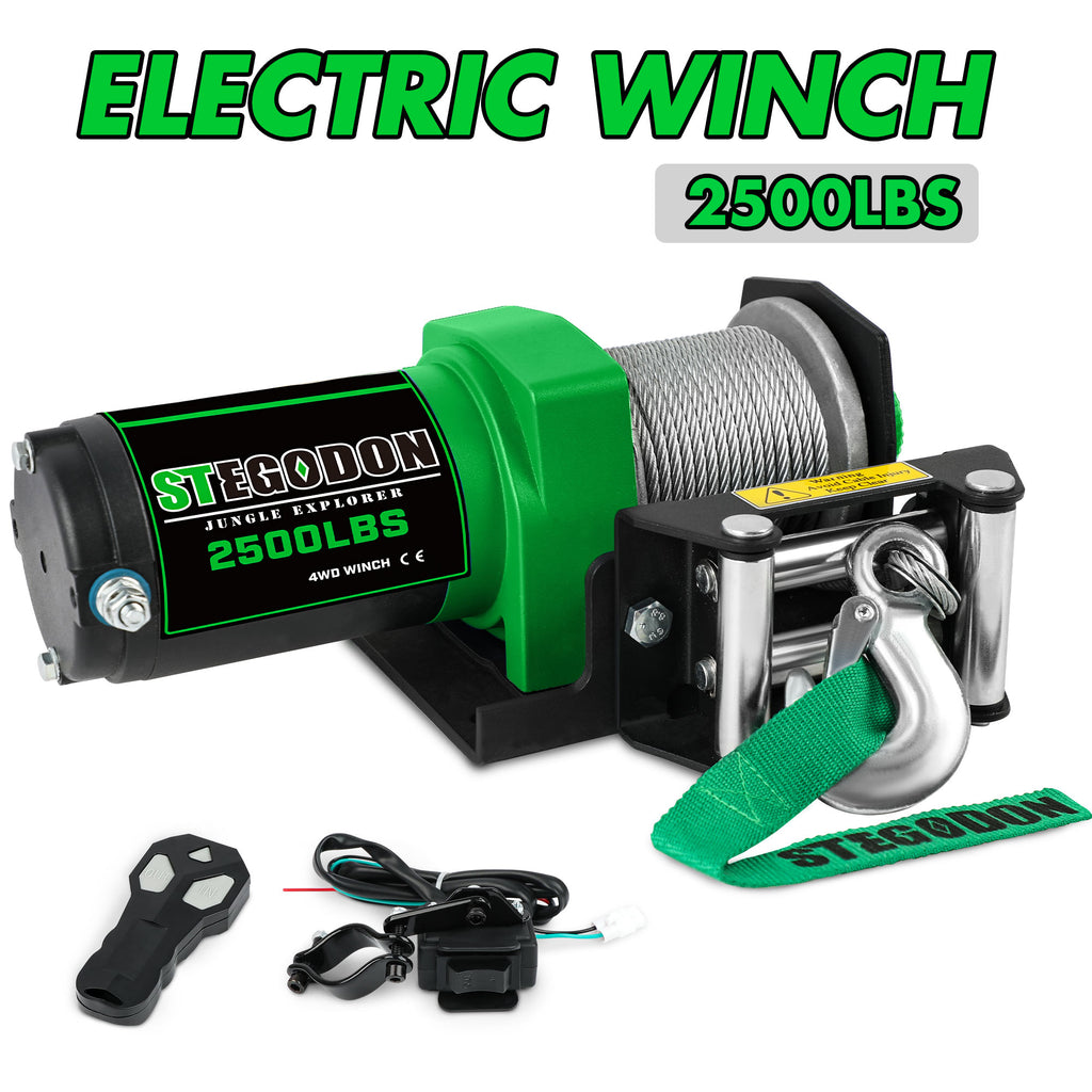 Stegodon 2500 Lbs Electric Winch12v Steel Cable With Wired Handle And Stegodon 1844