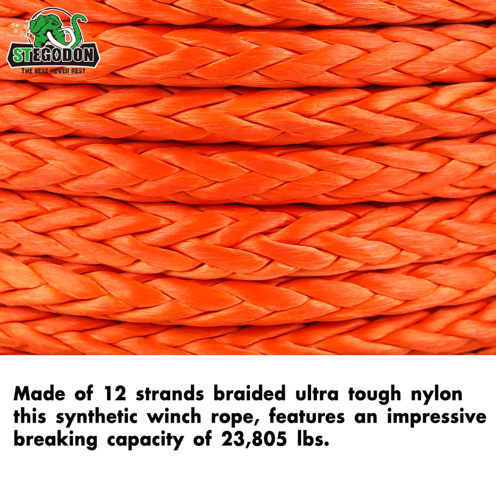 TYT 3/8 x 100 ft Synthetic Winch Rope with Hook Stopper For 4WD Off Road  Orange